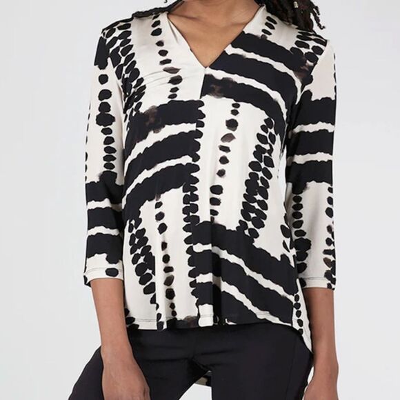 Alembika Womens Abstract Mod Print Hi-Low Top Small Boho Artsy Lagenlook - Picture 2 of 10